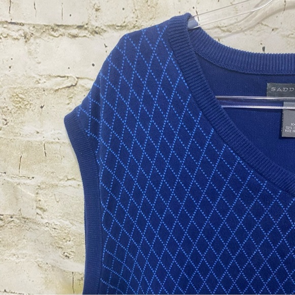 Saddlebred Blue Diamond Print Cotton V Neck Sweater Vest - Picture 2 of 4
